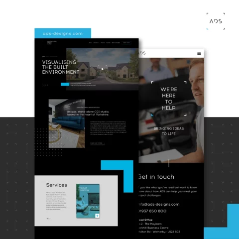 An info graphic designed by Fishtank showcasing various elements of a website designed by the team