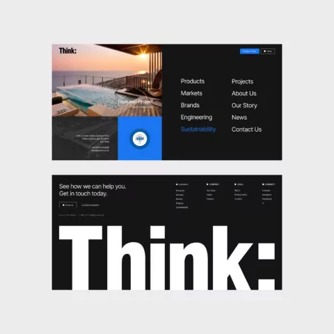 A website displays a dark-themed design featuring a 