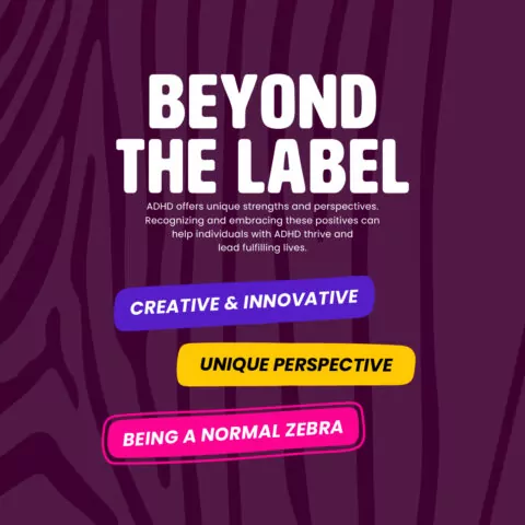 Text on a dark purple background with a zebra stripe pattern displays: 