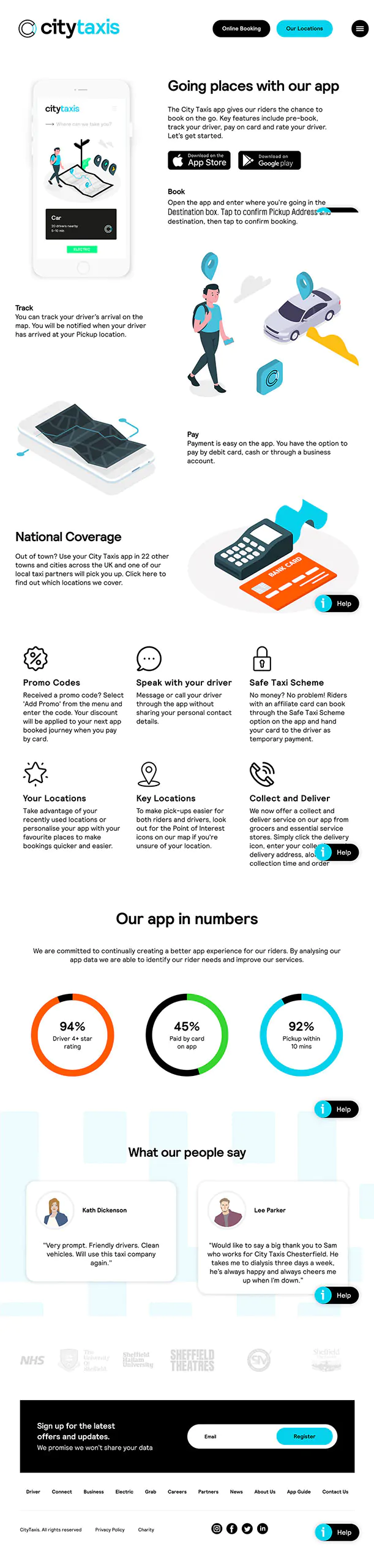 The CityTaxis website displaying a variety of information about its services.