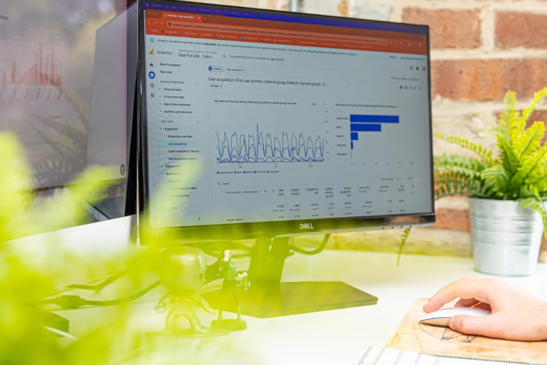 A computer screen with Google Analytics on screen.