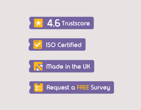 Four purple buttons display indicators: a star with 